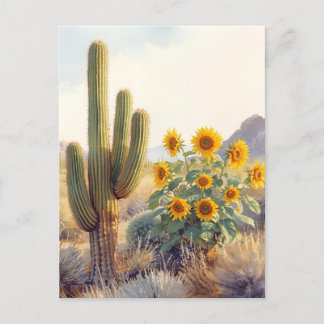 Saguaro Cactus with Sunflowers Postcard