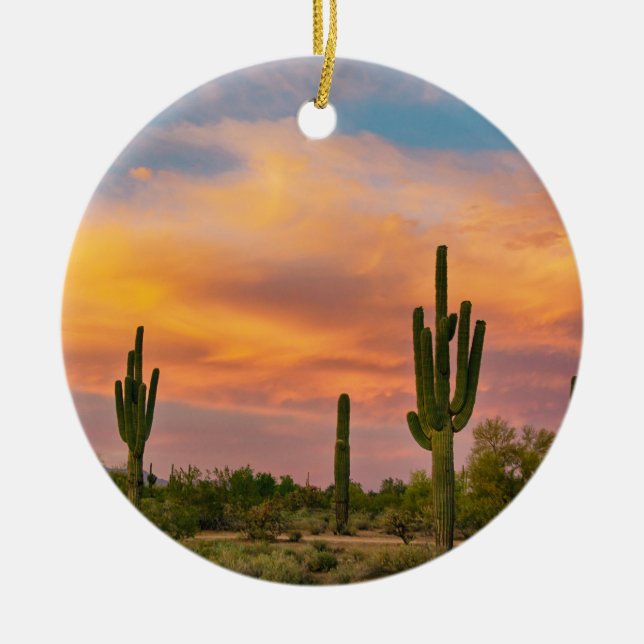 Saguaro Desert Life Ceramic Tree Decoration (Front)