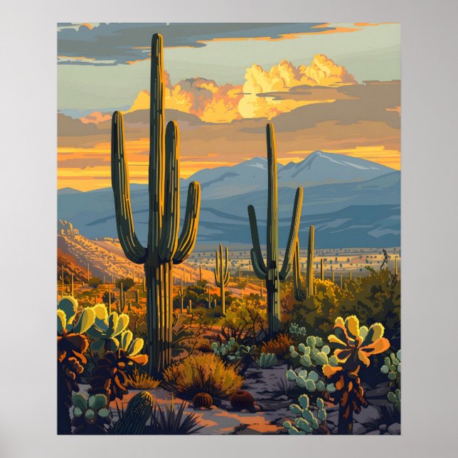 Saguaro National Park, Arizona Cactus Travel Poster (Front)