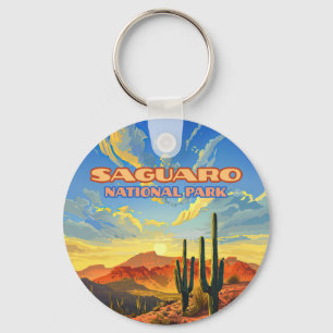 Saguaro National Park Arizona Desert Cactus Retro Key Ring