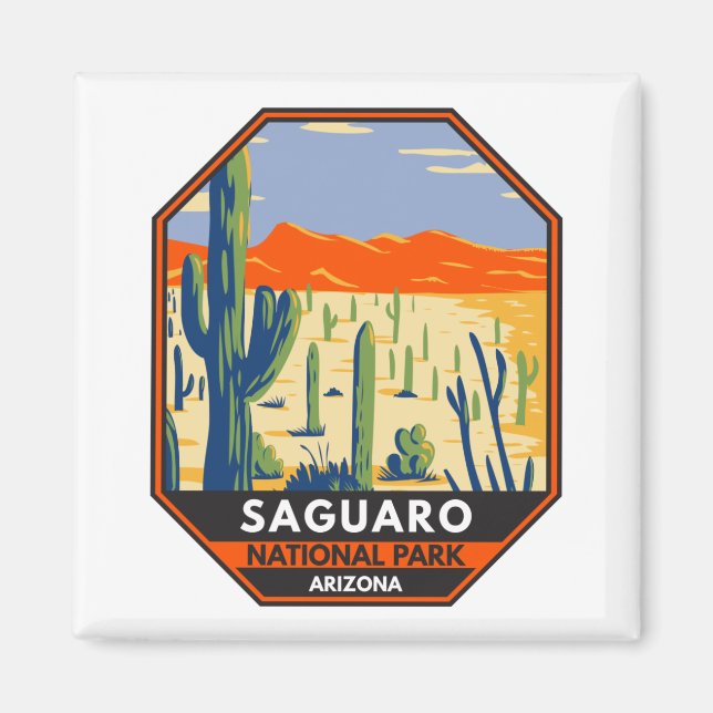 Saguaro National Park Arizona Giant Cactus Vintage Magnet (Front)