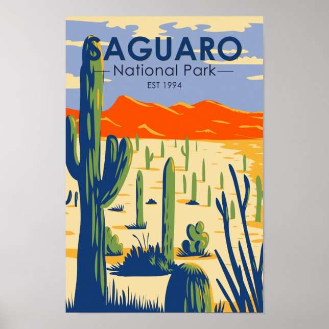 Saguaro National Park Arizona Giant Cactus Vintage Poster (Front)