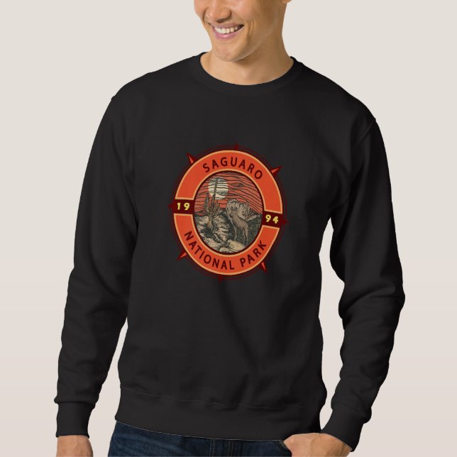 Saguaro National Park Coyote Retro Compass Emblem  Sweatshirt (Front)