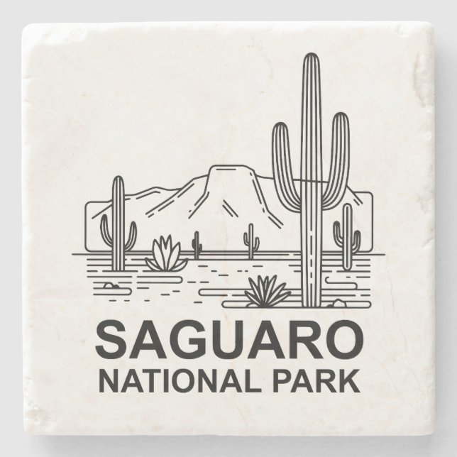 Saguaro National Park Minimal Line Art Stone Coaster (Front)