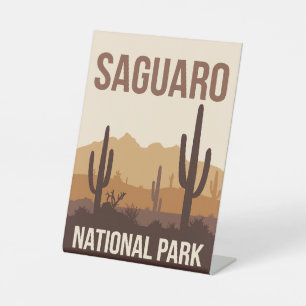 Saguaro National Park Minimal Travel Art Pedestal Sign