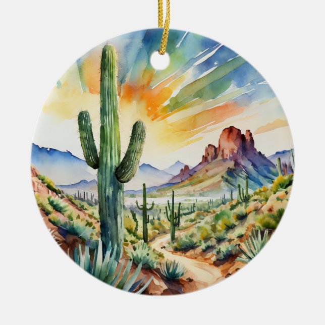Saguaro National Park Texas Southwest Watercolor Ceramic Ornament (Front)