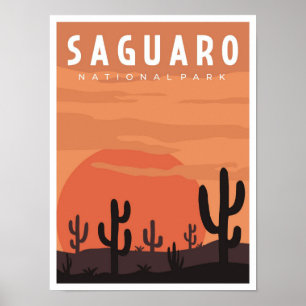 Saguaro National Park Vintage Travel Illustration Poster