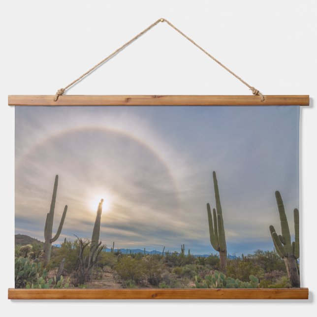 Saguaro National Park with Sun Halo Hanging Tapestry (Front)
