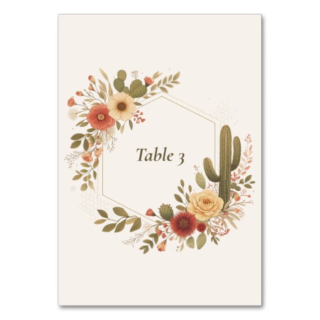 Saguaro & Sage Wedding Table Number Sign (Front)