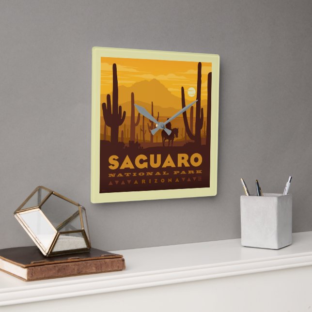 Saguaro Square National Park | Arizona Square Wall Clock (Office)