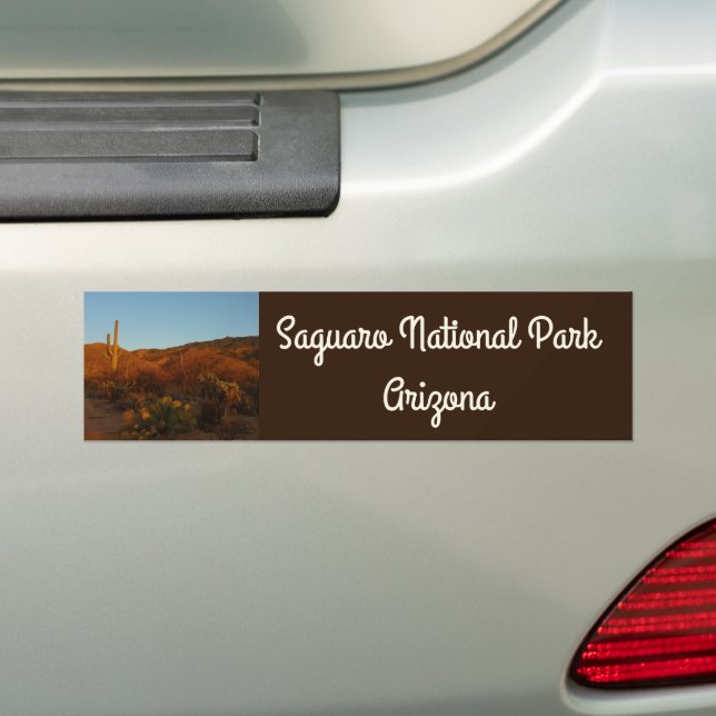 Saguaro Sunset I Arizona Desert Landscape Bumper Sticker (On Car)