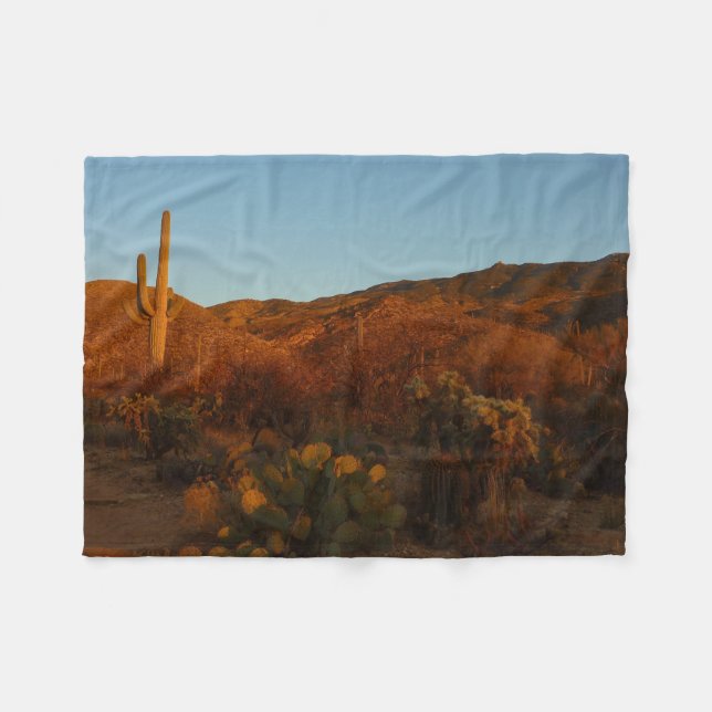 Saguaro Sunset I Arizona Desert Landscape Fleece Blanket (Front (Horizontal))
