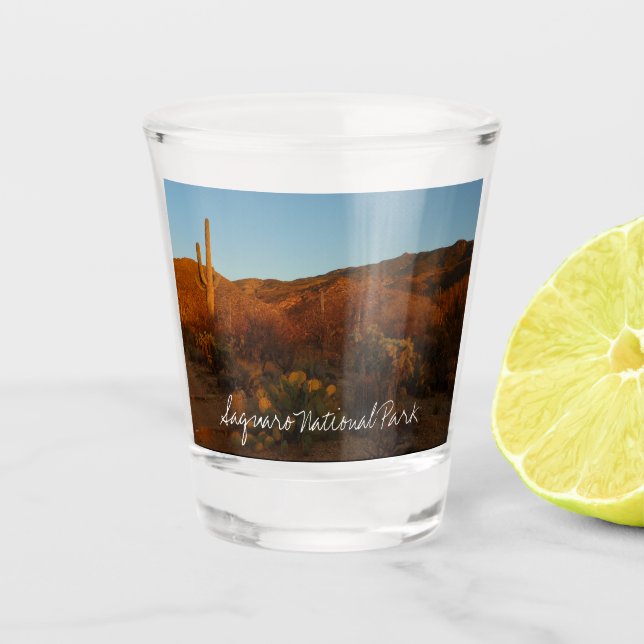 Saguaro Sunset I Arizona Desert Landscape Shot Glass (Front)
