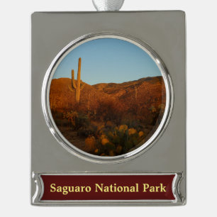 Saguaro Sunset I Arizona Desert Landscape Silver Plated Banner Ornament