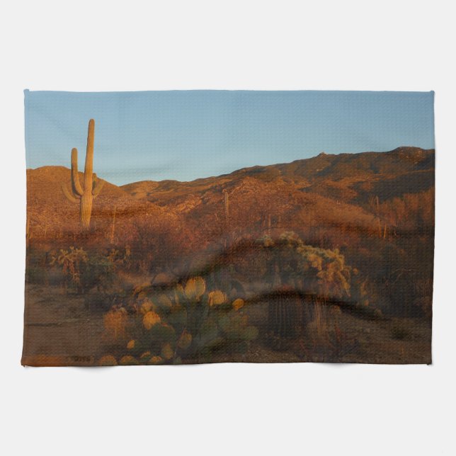 Saguaro Sunset I Arizona Desert Landscape Tea Towel (Horizontal)