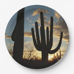 Saguaro Sunset II Arizona Desert Landscape Paper Plate