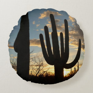 Saguaro Sunset II Arizona Desert Landscape Round Cushion