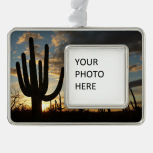 Saguaro Sunset II Arizona Desert Landscape Silver Plated Framed Ornament
