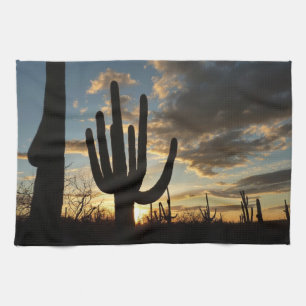 Saguaro Sunset II Arizona Desert Landscape Tea Towel