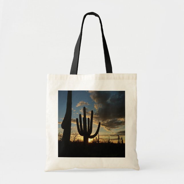 Saguaro Sunset II Arizona Desert Landscape Tote Bag (Front)