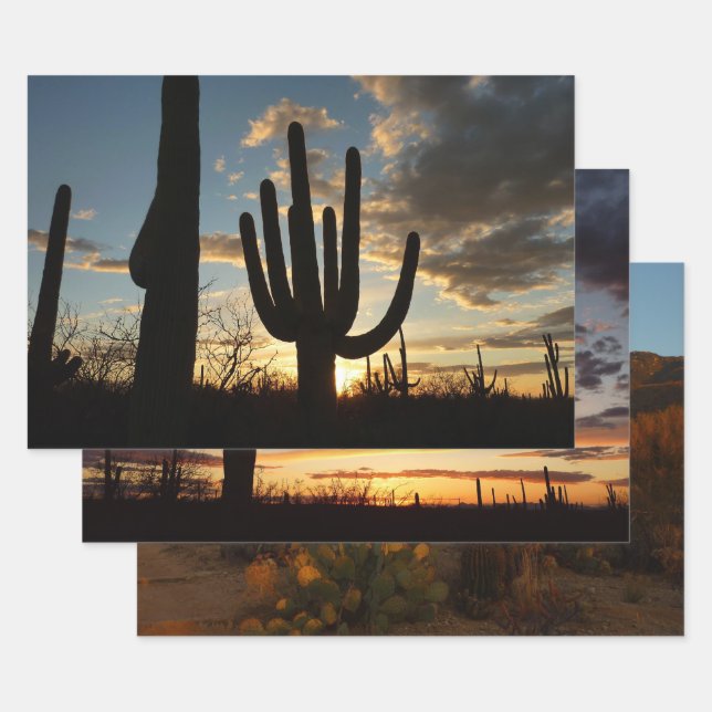 Saguaro Sunset II Arizona Desert Landscape Wrapping Paper Sheet (Set)