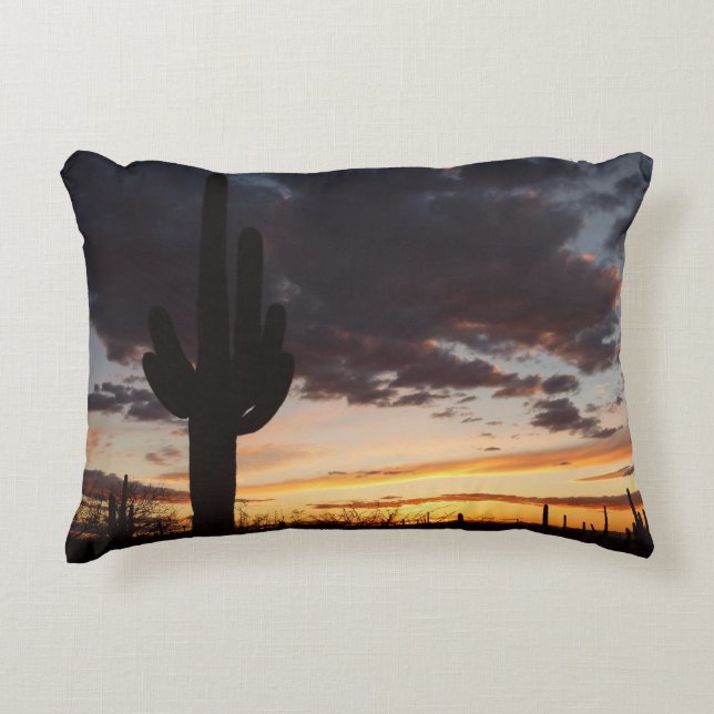 Saguaro Sunset III Arizona Desert Landscape Decorative Cushion (Front)