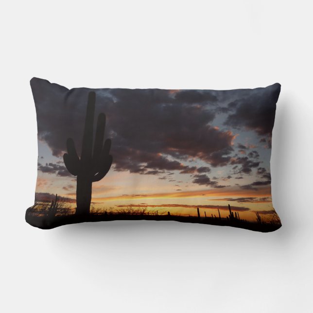 Saguaro Sunset III Arizona Desert Landscape Lumbar Cushion (Front)