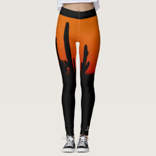Saguaro Sunset Orange and Black, Personalised Name Leggings