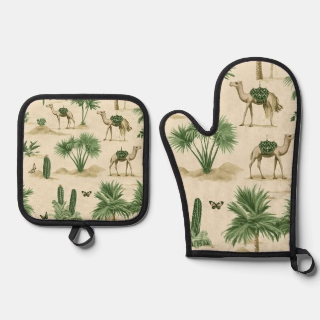 "Sahara Camel Kitchen Set" Oven Mitt & Pot Holder Set (Front)