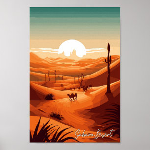 Sahara Desert Art vintage travel illustration Poster