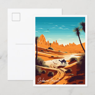 Sahara Desert vintage travel illustration Postcard
