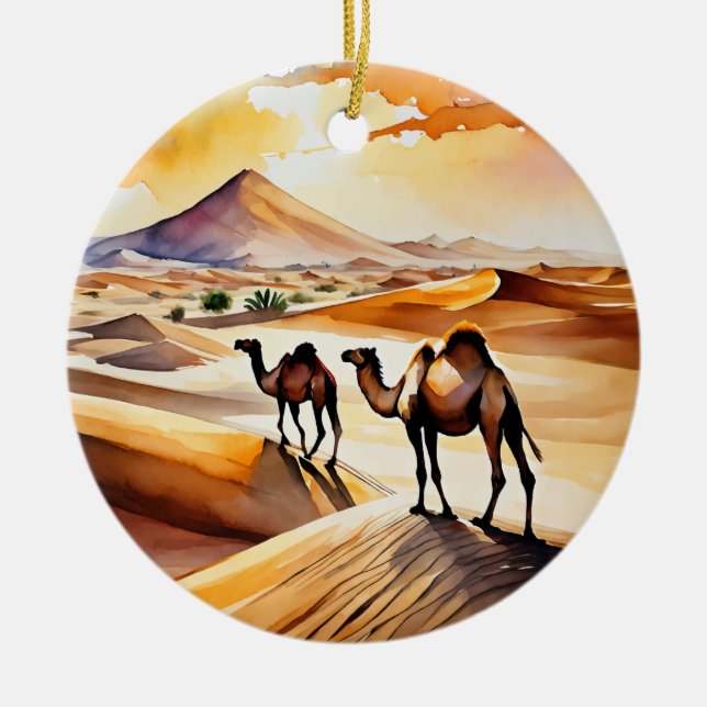 Sahara Desert Watercolor Ceramic Ornament (Front)