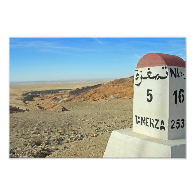 Sahara milestone, Tunisia Photo Print (Front)