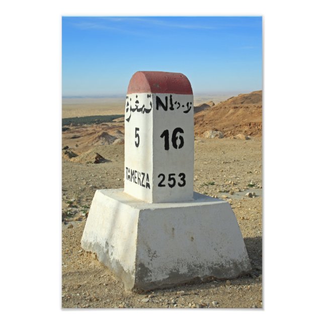 Sahara milestone, Tunisia Photo Print (Front)