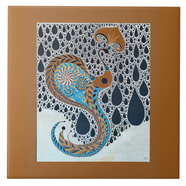 Sahara Pearls Tribal Exotic Peacock Ceramic Tile (Front)