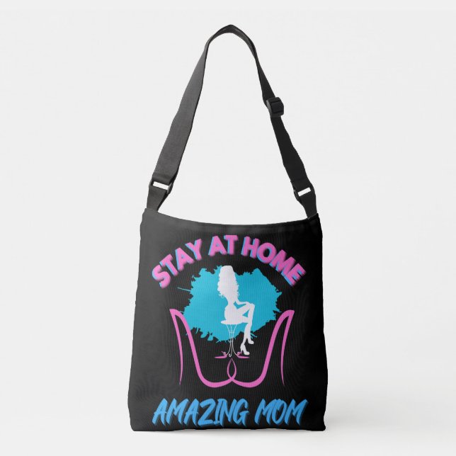 Sahm Stay At Home Mum Pink And Blue Design Crossbody Bag (Front)