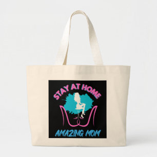 Sahm Stay At Home Mum Pink & Blue Trendy Design Large Tote Bag