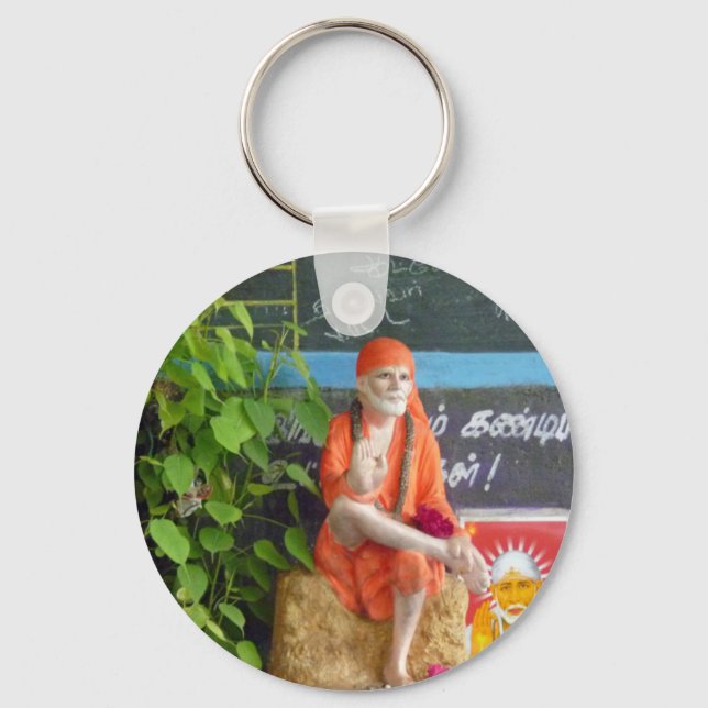 Sai Baba at the Auto Stand Key Ring (Front)