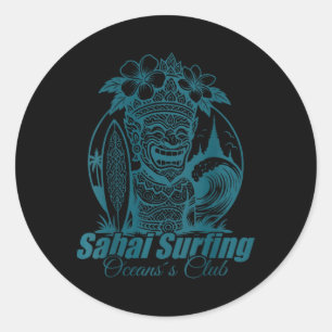 Sai Surfing Thailand Ocean´s Club Retro Japanese W Classic Round Sticker