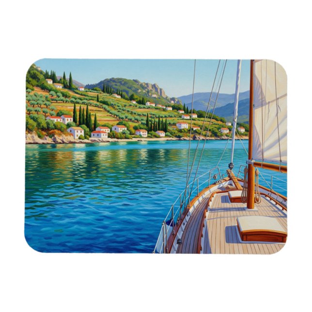 Saiboat in Corfu Greece Travel Magnet (Horizontal)
