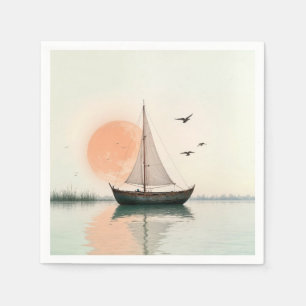 Saiboat Sunset With Seagulls Napkin