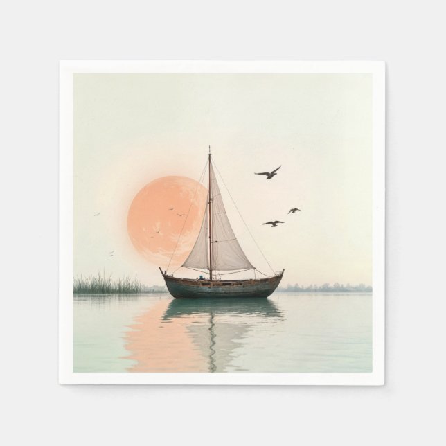Saiboat Sunset With Seagulls Napkin (Front)