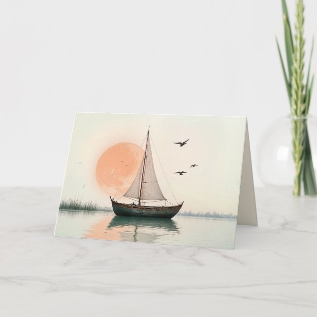 Saiboat Sunset With Seagulls Sympathy Card (Front)
