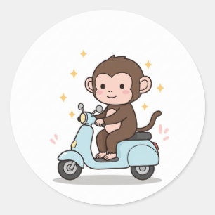 Said a monkey driving a scooter. classic round sticker