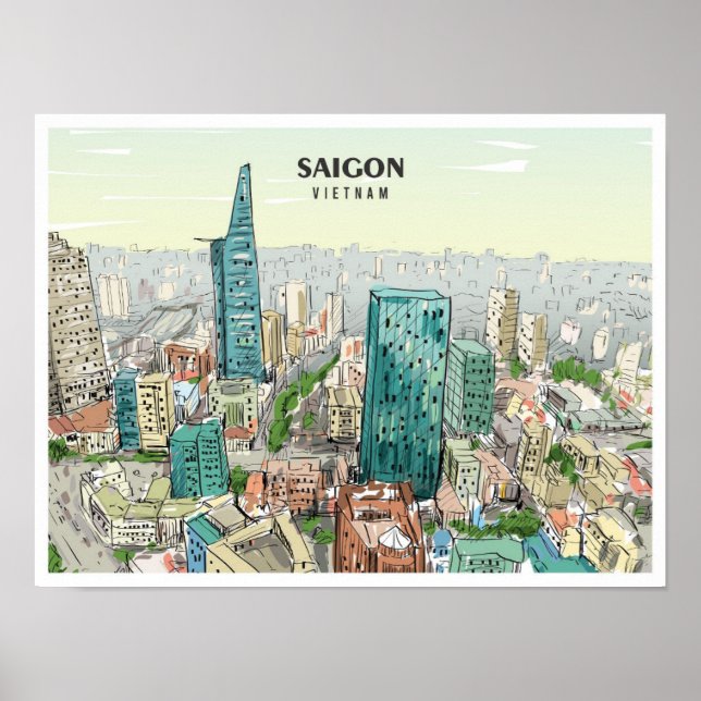 Saigon Vietnam Sketch Art Vintage Travel Poster (Front)