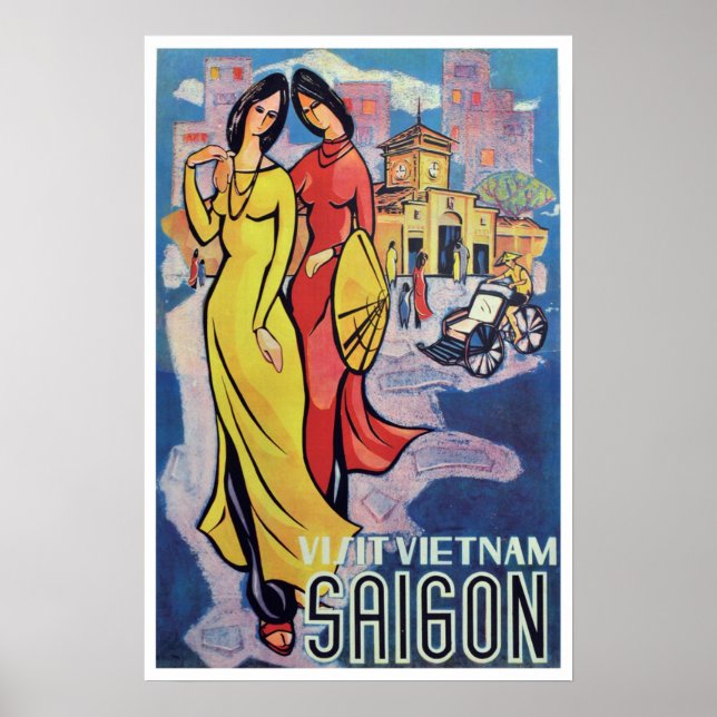 Saigon, Vietnam  - Vintage Art Deco Travel Print (Front)