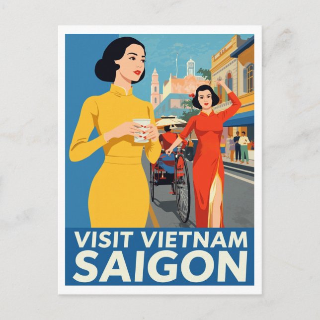 Saigon Vintage Travel Poster | Visit Vietnam Postcard (Front)