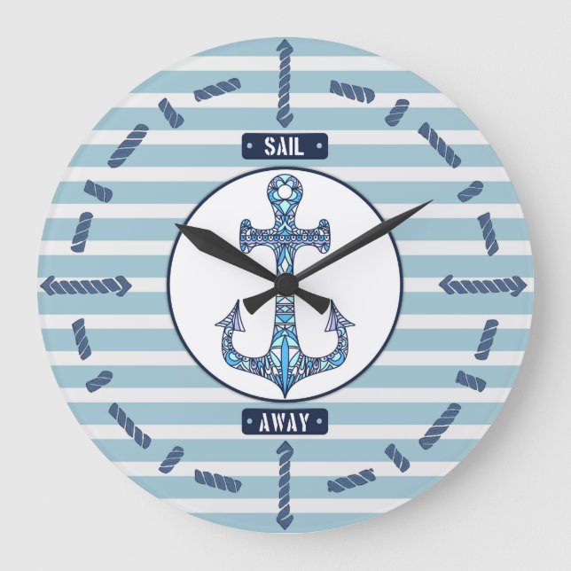Sail Away Anchor Clock – Nautical Rope Marker Desi (Front)