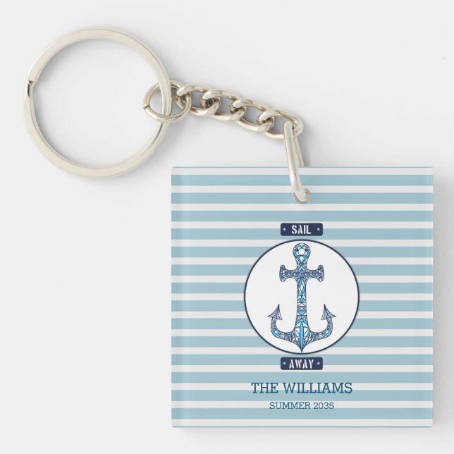 Sail Away Anchor – Personalised Nautical Acrylic K Key Ring (Front)