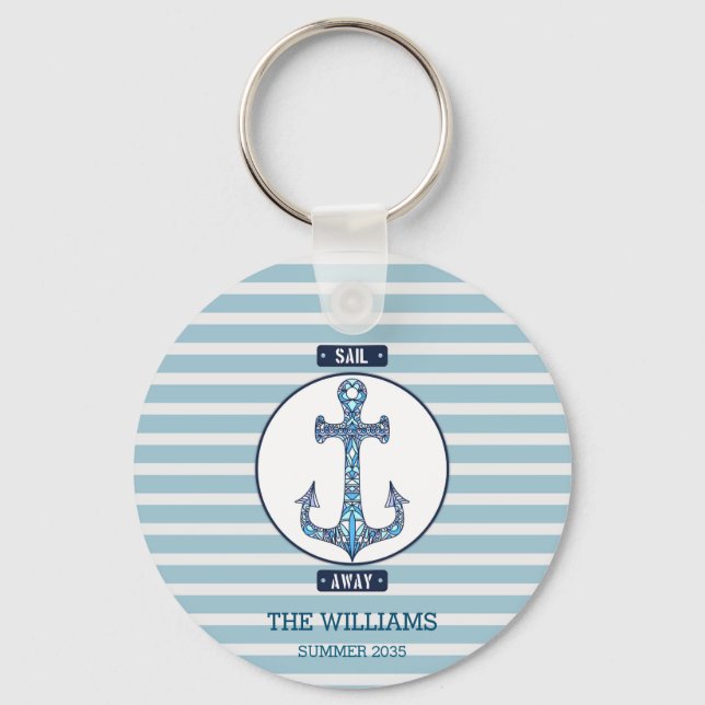Sail Away Anchor – Personalised Nautical Keychain (Front)